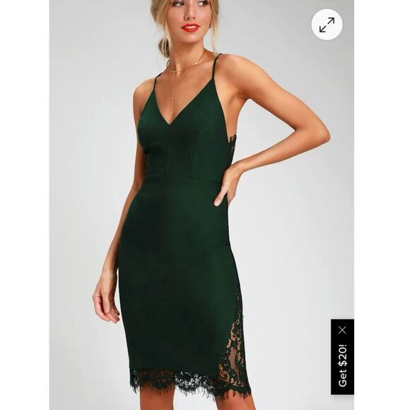NWT Women’s Lulus Only Want You Forest Green Lace Bodycon Midi Dress Size Small - Picture 1 of 6